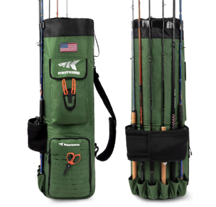 Large 81L Storage Fishing Bag Holds 6 Rods & Reels, Foldable Water-resistant Case With Room for Gear and Equipment, Fishing Gifts for Men, Green